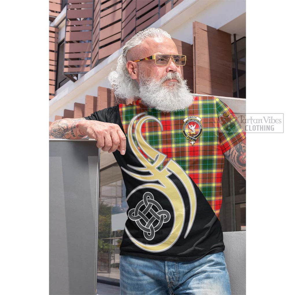 Tartan Vibes Clothing Gibson Tartan Cotton T-shirt with Family Crest and Celtic Symbol Style