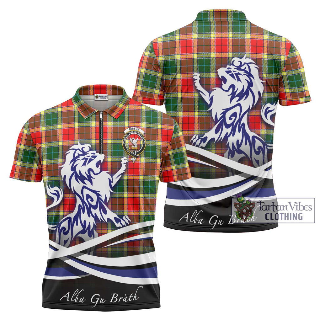 Gibson (Gibbs or Gibsone) Tartan Zipper Polo Shirt with Alba Gu Brath Regal Lion Emblem Unisex - Tartanvibesclothing Shop