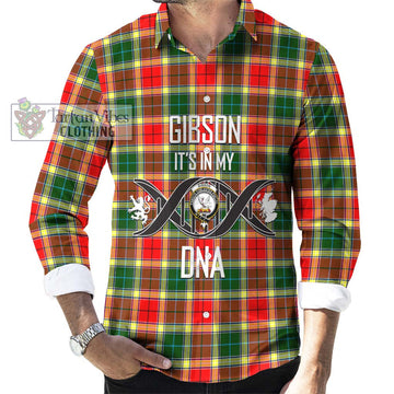 Gibson (Gibbs or Gibsone) Tartan Long Sleeve Button Shirt with Family Crest DNA In Me Style