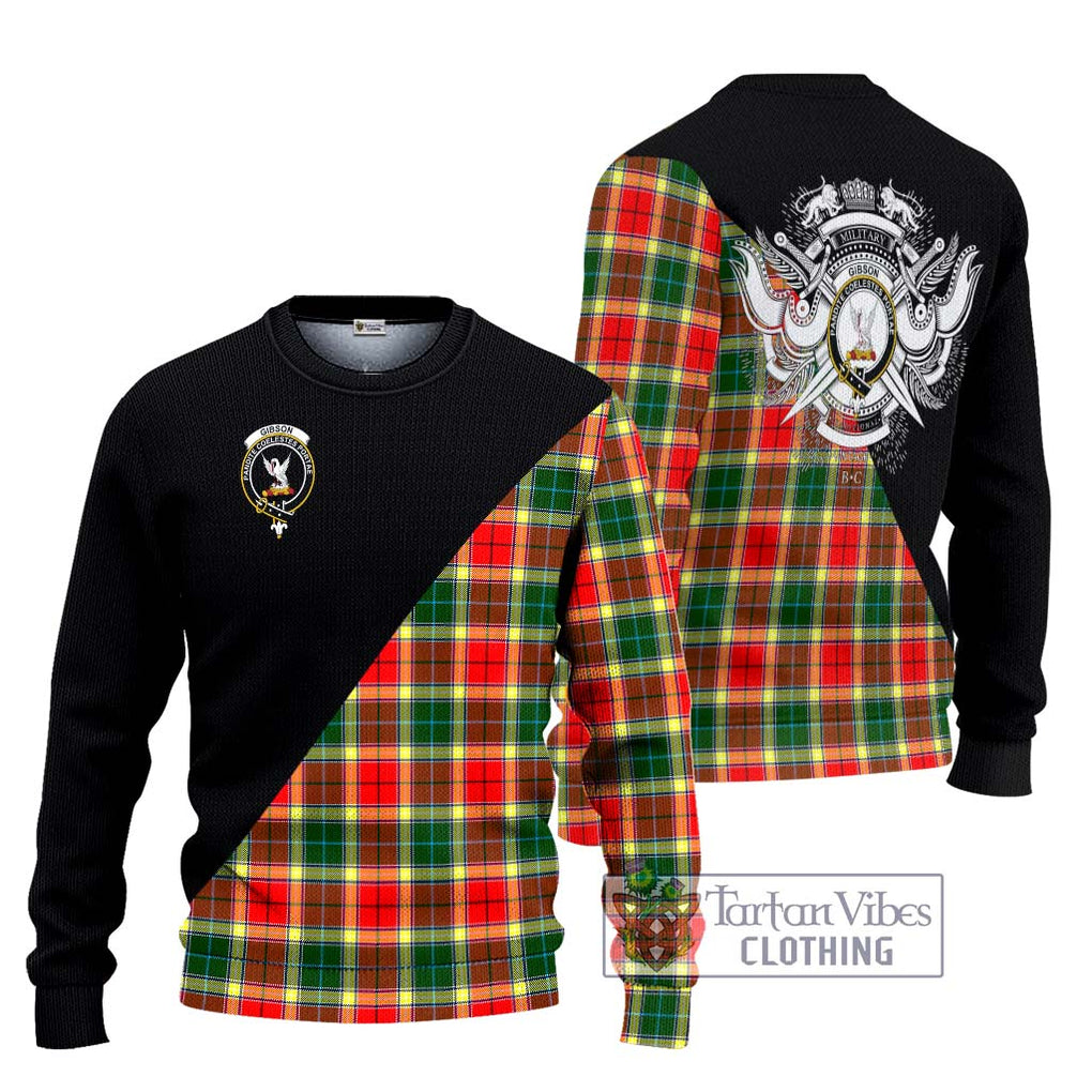 Gibson (Gibbs or Gibsone) Tartan Knitted Sweater with Family Crest and Military Logo Style Unisex - Tartanvibesclothing Shop