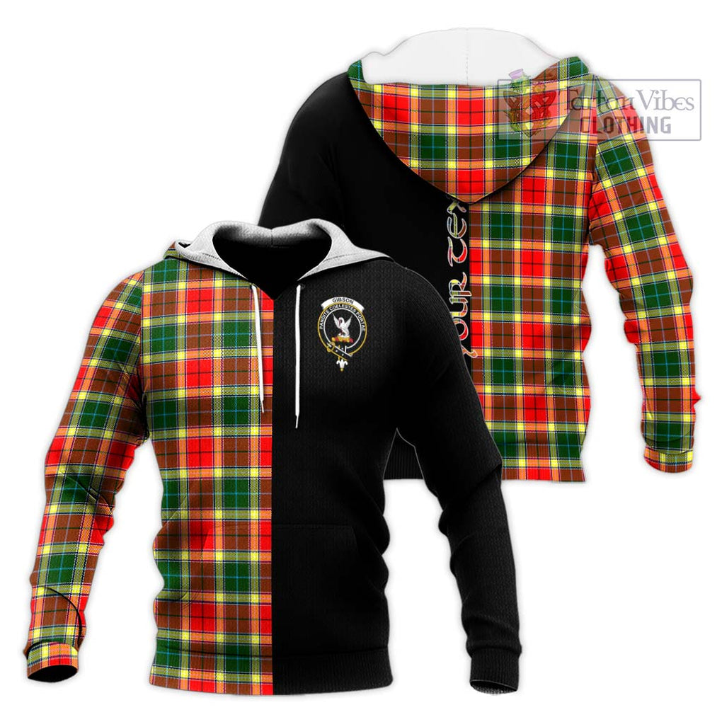 Gibson (Gibbs or Gibsone) Tartan Knitted Hoodie with Family Crest and Half Of Me Style Unisex Knitted Pullover Hoodie - Tartanvibesclothing Shop