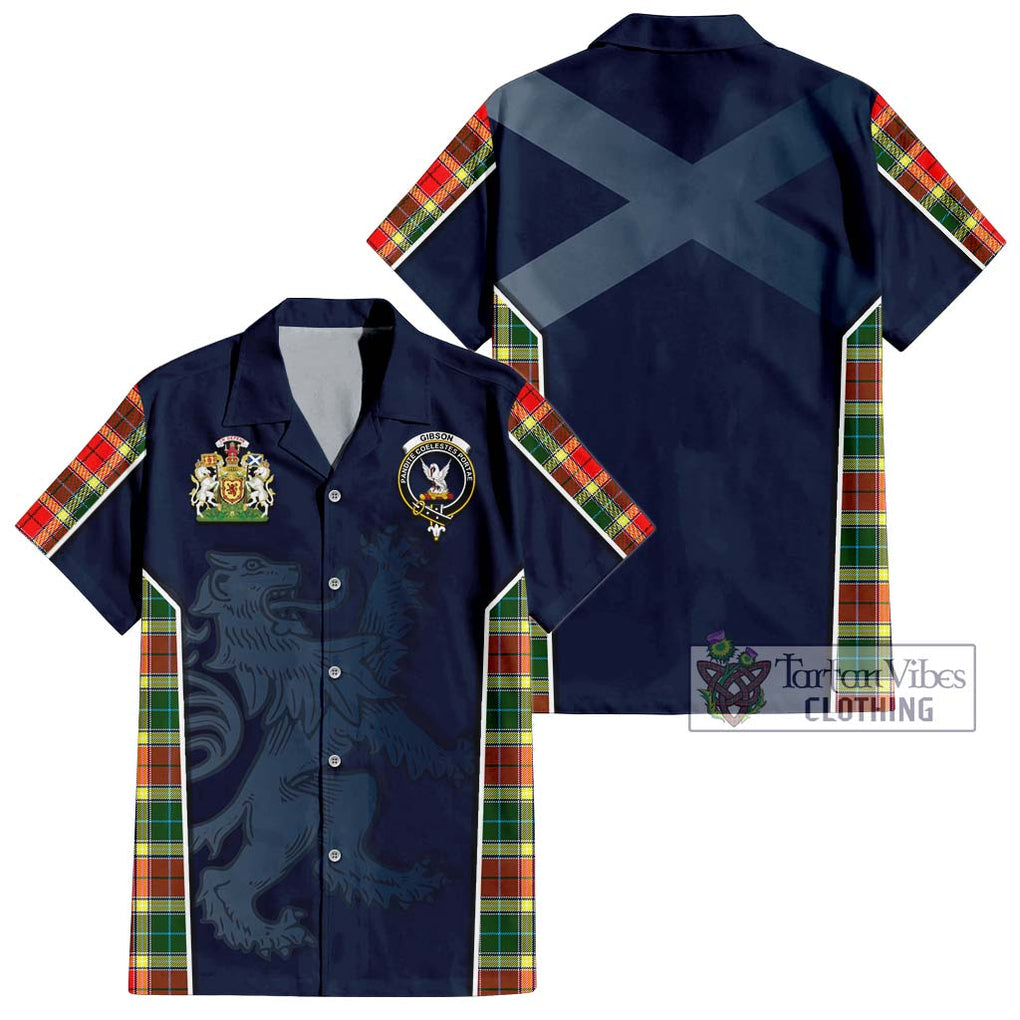 Gibson (Gibbs or Gibsone) Tartan Short Sleeve Button Shirt with Family Crest and Lion Rampant Vibes Sport Style Kid - Tartan Vibes Clothing