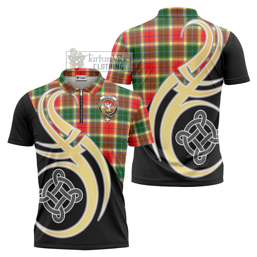 Tartan Vibes Clothing Gibson Tartan Zipper Polo Shirt with Family Crest and Celtic Symbol Style