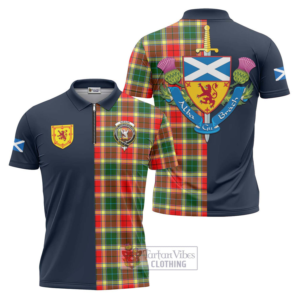 Tartan Vibes Clothing Gibson Tartan Zipper Polo Shirt with Scottish Lion Royal Arm Half Style