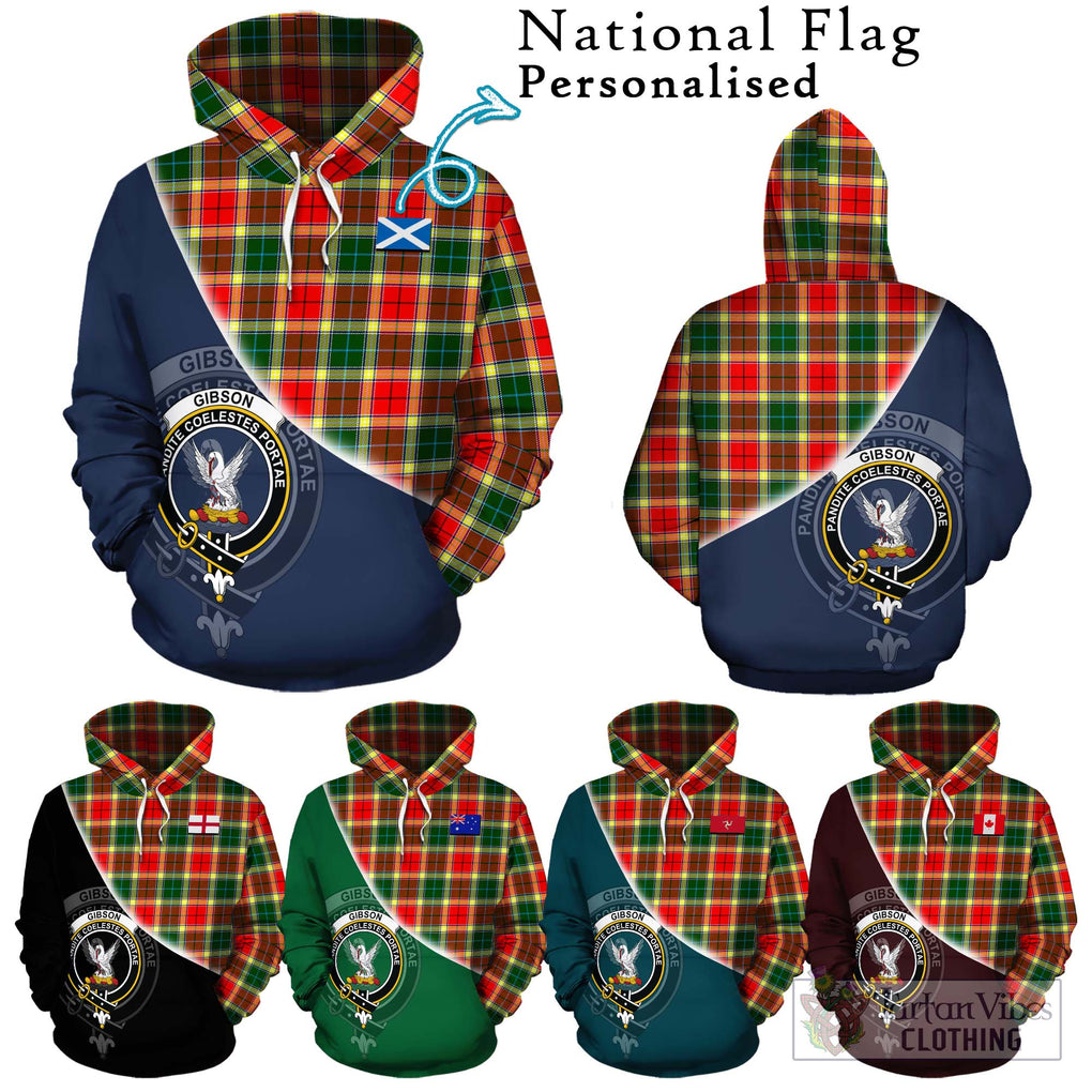 Gibson (Gibbs or Gibsone) Tartan Hoodie with Personalised National Flag and Family Crest Half Style Zip Hoodie - Tartanvibesclothing Shop