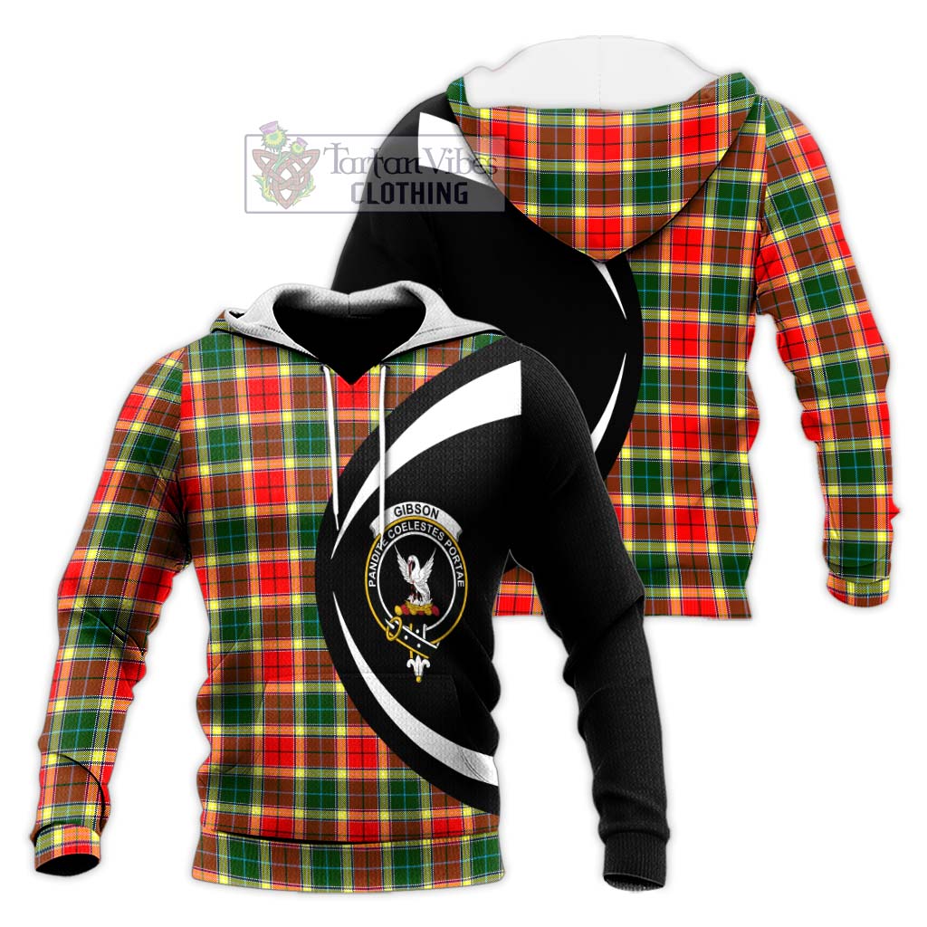 Gibson (Gibbs or Gibsone) Tartan Knitted Hoodie with Family Crest Circle Style Unisex Knitted Pullover Hoodie - Tartan Vibes Clothing