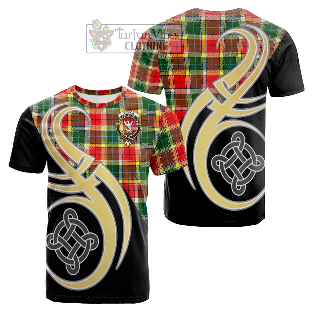 Tartan Vibes Clothing Gibson Tartan Cotton T-shirt with Family Crest and Celtic Symbol Style