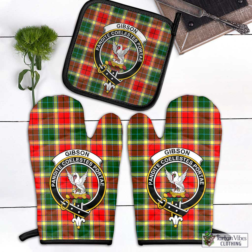 Gibson (Gibbs or Gibsone) Tartan Combo Oven Mitt & Pot-Holder with Family Crest Combo 1 Oven Mitt & 1 Pot-Holder Black - Tartan Vibes Clothing