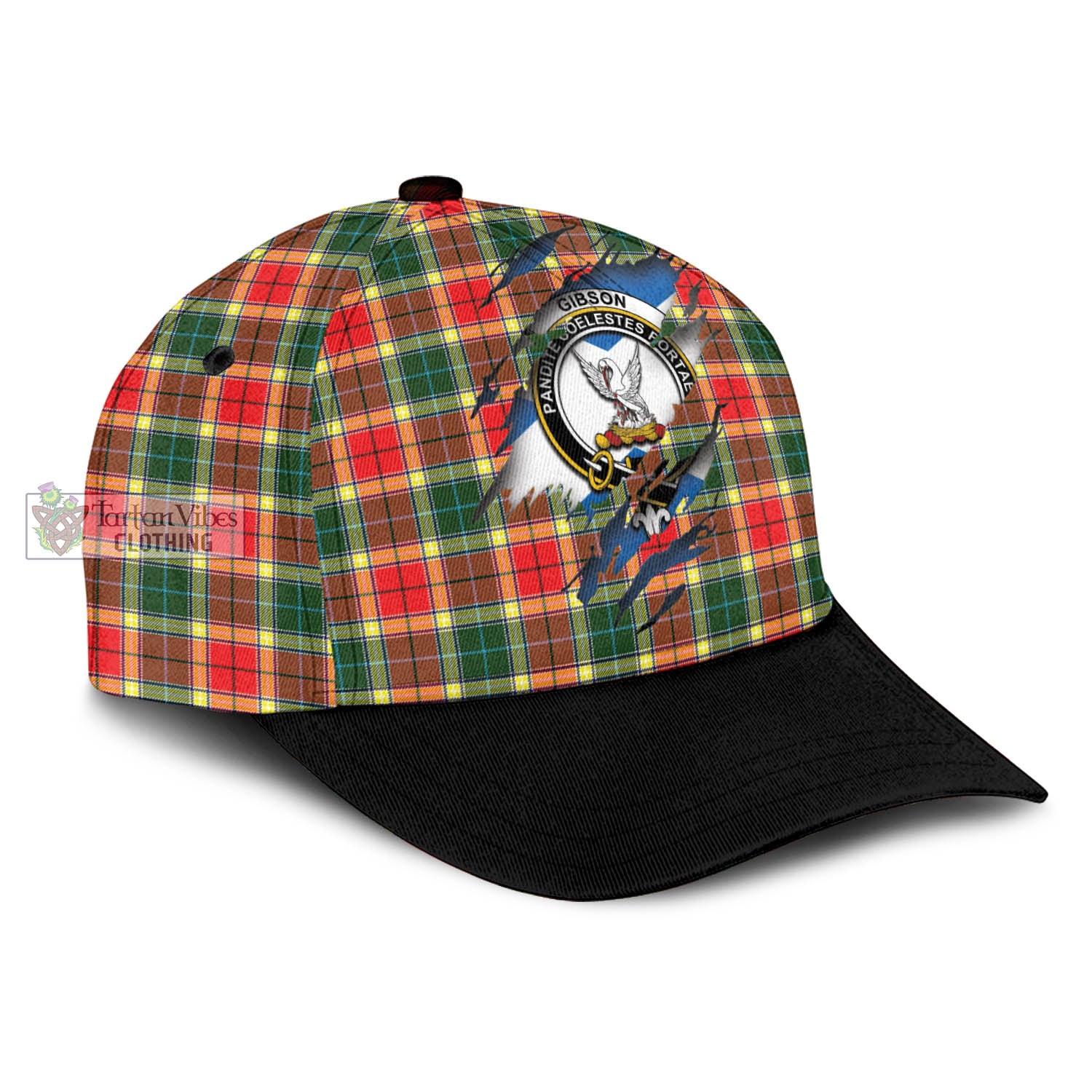 Tartan Vibes Clothing Gibson Tartan Classic Cap with Family Crest In Me Style