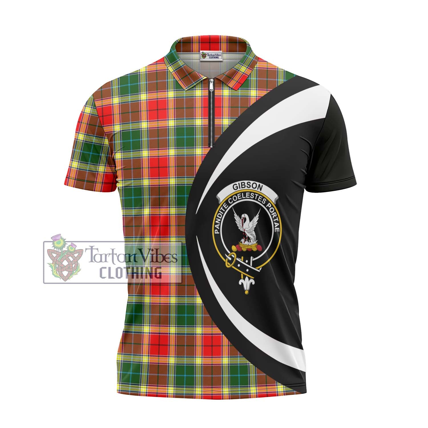 Tartan Vibes Clothing Gibson Tartan Zipper Polo Shirt with Family Crest Circle Style