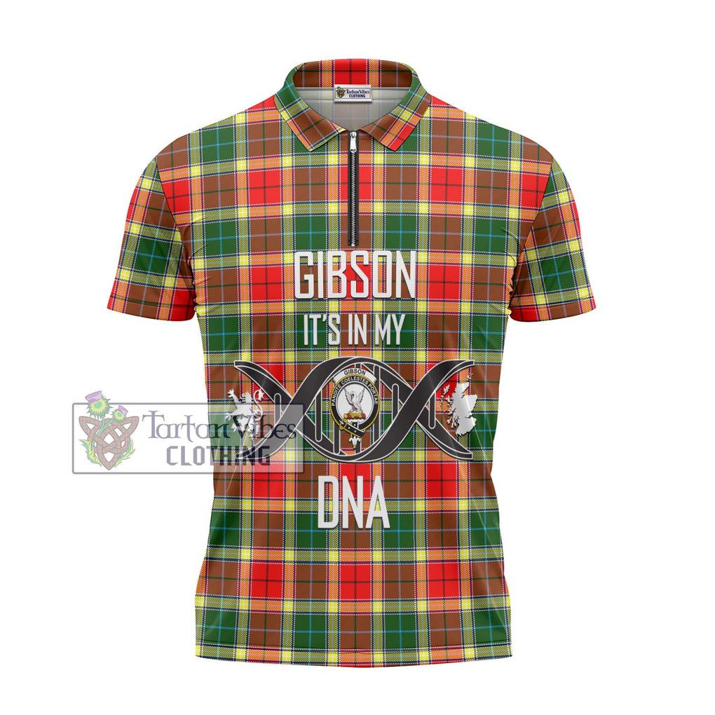 Gibson (Gibbs or Gibsone) Tartan Zipper Polo Shirt with Family Crest DNA In Me Style - Tartanvibesclothing Shop