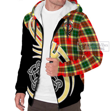 Gibson (Gibbs or Gibsone) Tartan Sherpa Hoodie with Family Crest and Celtic Symbol Style