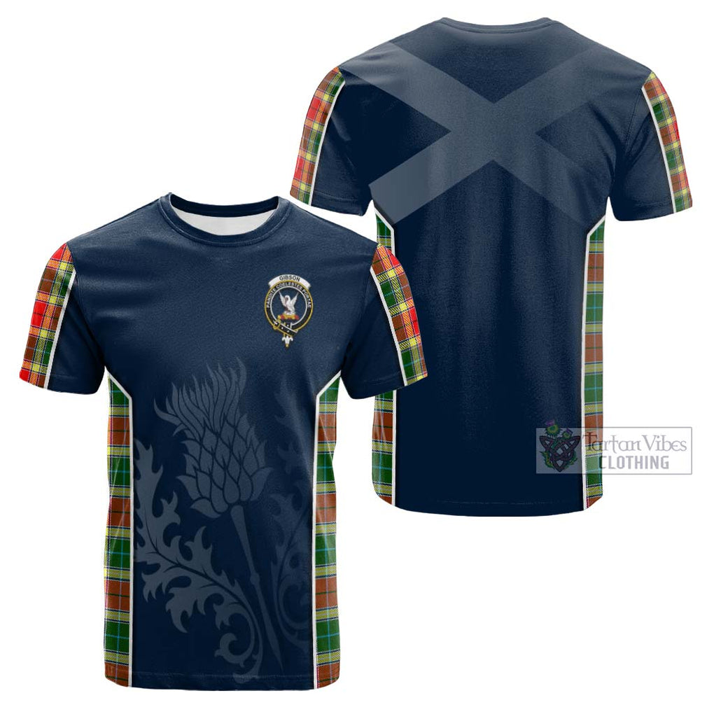 Tartan Vibes Clothing Gibson Tartan Cotton T-shirt with Family Crest and Scottish Thistle Vibes Sport Style