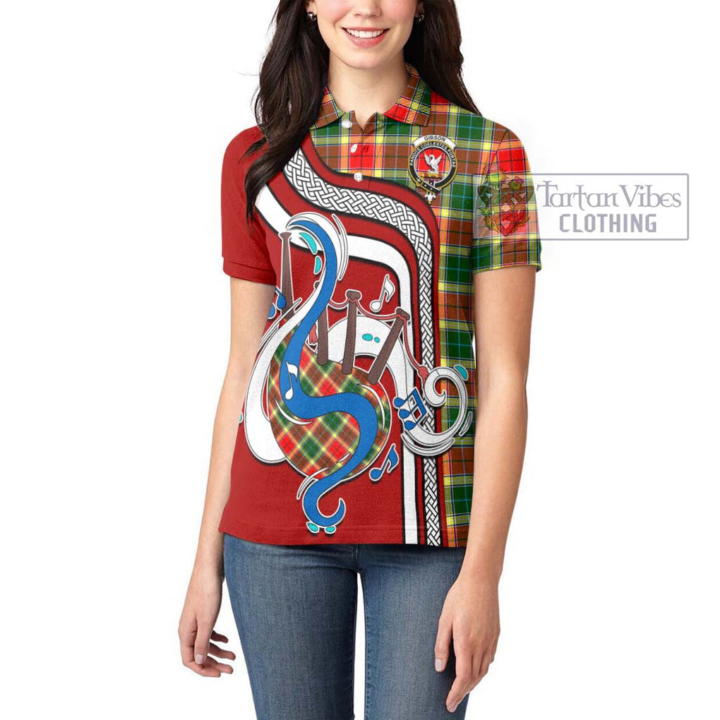 Gibson (Gibbs or Gibsone) Tartan Women's Polo Shirt with Epic Bagpipe Style - Tartanvibesclothing Shop