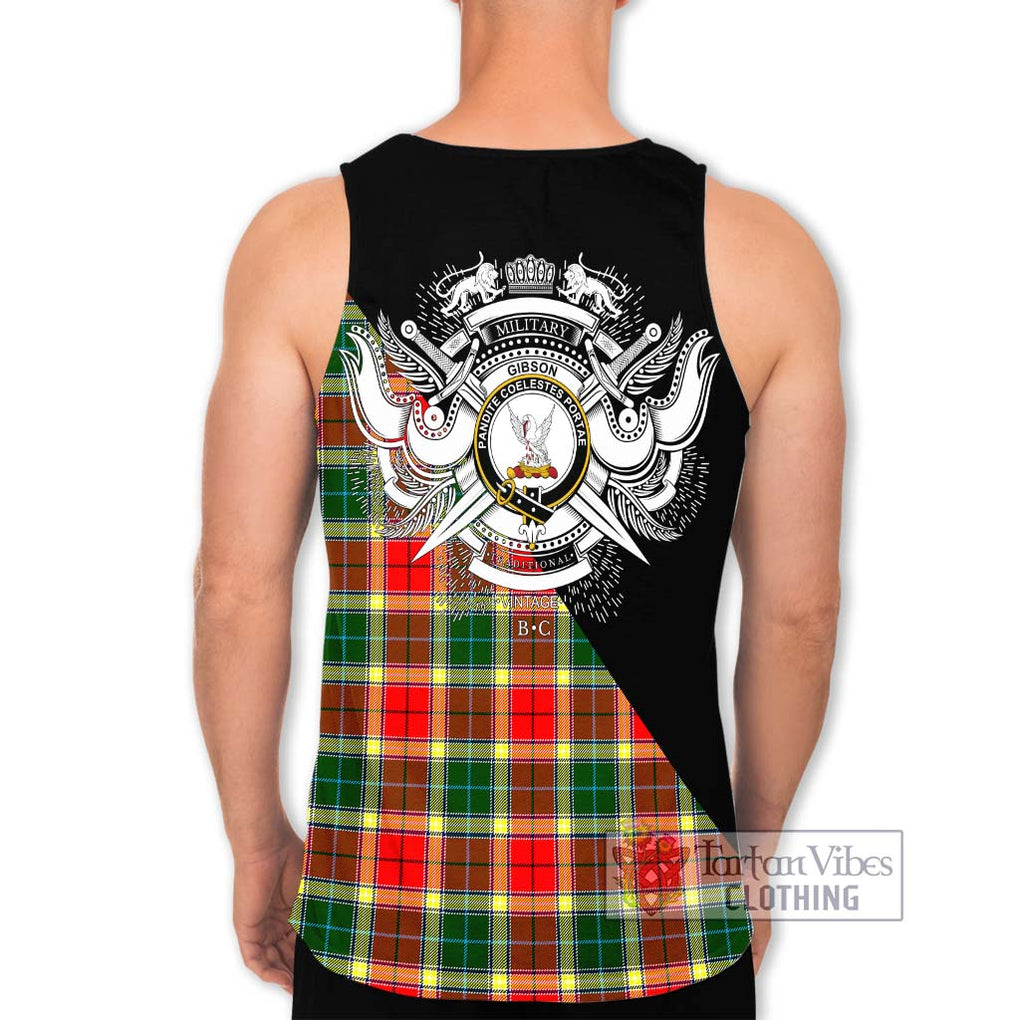 Gibson (Gibbs or Gibsone) Tartan Men's Tank Top with Family Crest and Military Logo Style - Tartanvibesclothing Shop