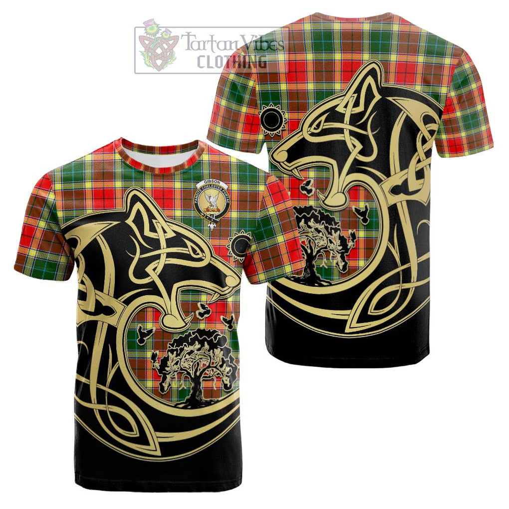 Tartan Vibes Clothing Gibson Tartan Cotton T-shirt with Family Crest Celtic Wolf Style