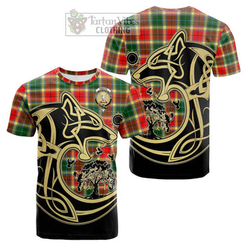 Gibson (Gibbs or Gibsone) Tartan Cotton T-shirt with Family Crest Celtic Wolf Style