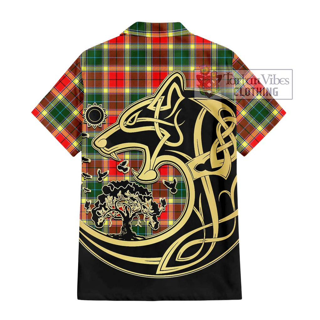 Gibson (Gibbs or Gibsone) Tartan Short Sleeve Button Shirt with Family Crest Celtic Wolf Style - Tartan Vibes Clothing