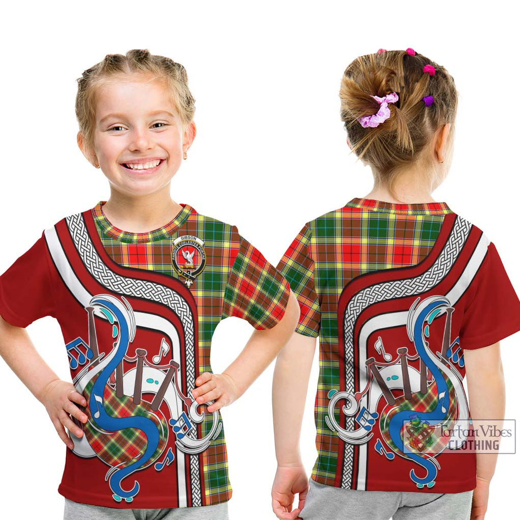 Tartan Vibes Clothing Gibson Tartan Kid T-Shirt with Epic Bagpipe Style