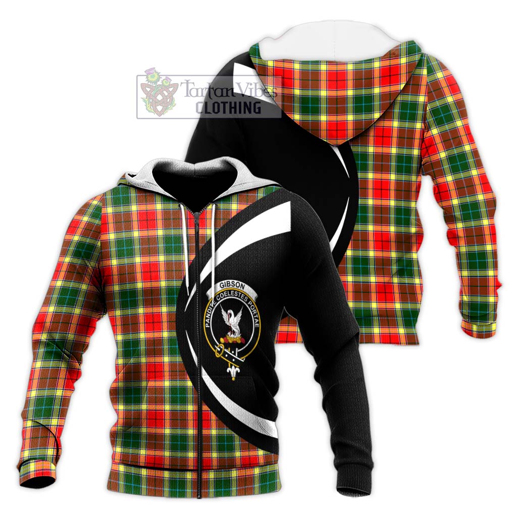 Gibson (Gibbs or Gibsone) Tartan Knitted Hoodie with Family Crest Circle Style Unisex Knitted Zip Hoodie - Tartan Vibes Clothing