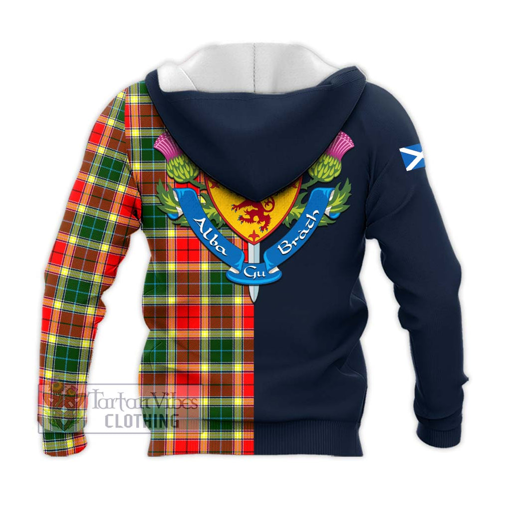 Tartan Vibes Clothing Gibson Tartan Knitted Hoodie with Scottish Lion Royal Arm Half Style