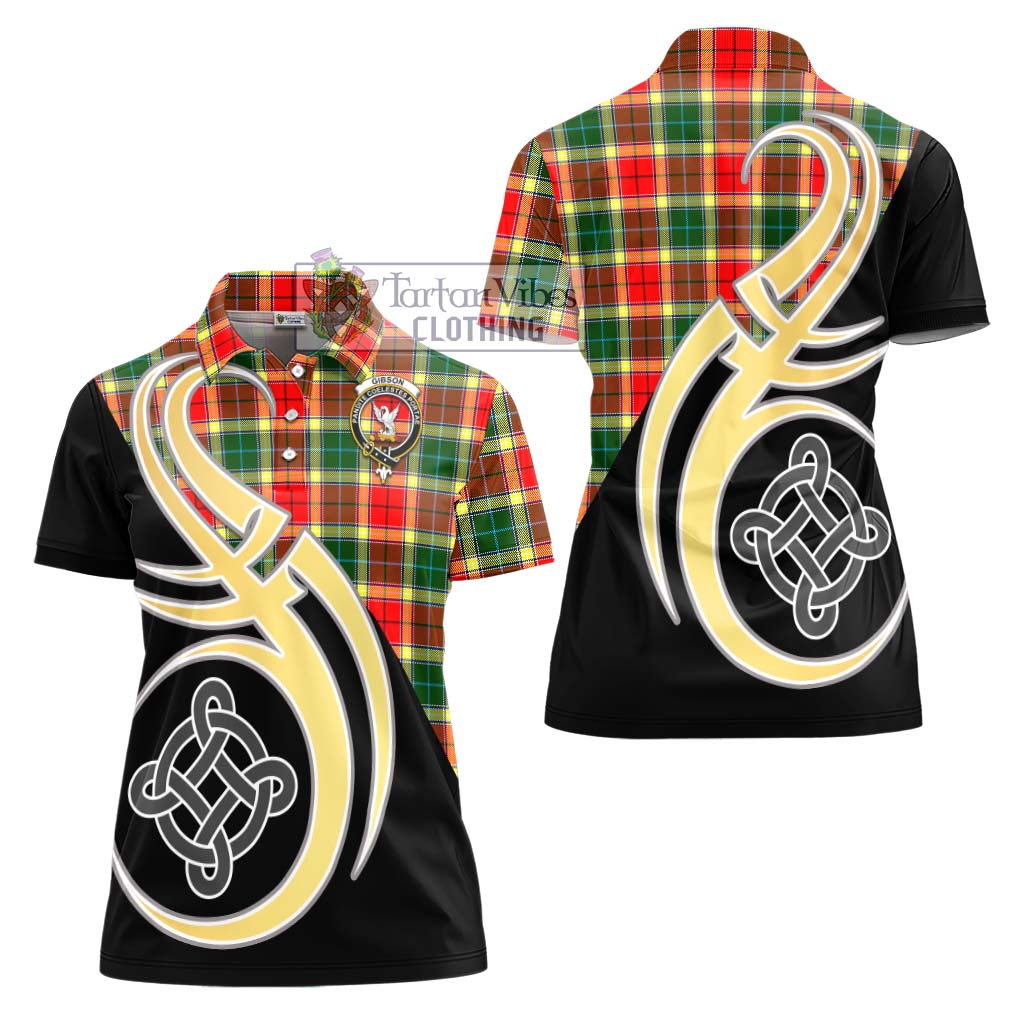 Gibson (Gibbs or Gibsone) Tartan Women's Polo Shirt with Family Crest and Celtic Symbol Style - Tartan Vibes Clothing