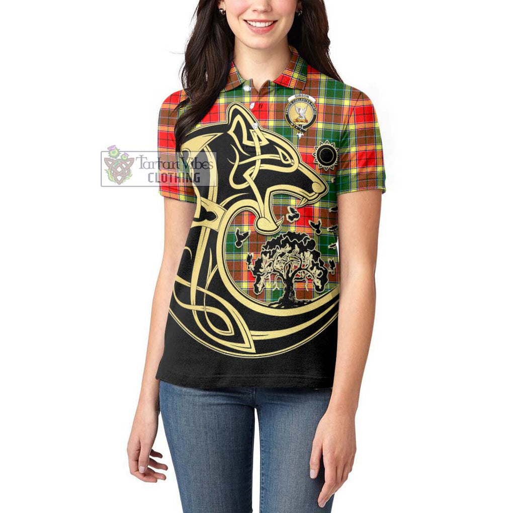 Gibson (Gibbs or Gibsone) Tartan Women's Polo Shirt with Family Crest Celtic Wolf Style - Tartanvibesclothing Shop