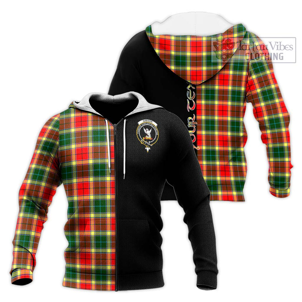 Gibson (Gibbs or Gibsone) Tartan Knitted Hoodie with Family Crest and Half Of Me Style Unisex Knitted Zip Hoodie - Tartanvibesclothing Shop