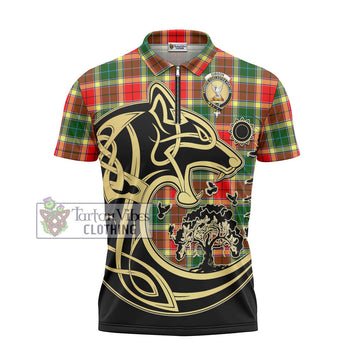 Gibson (Gibbs or Gibsone) Tartan Zipper Polo Shirt with Family Crest Celtic Wolf Style