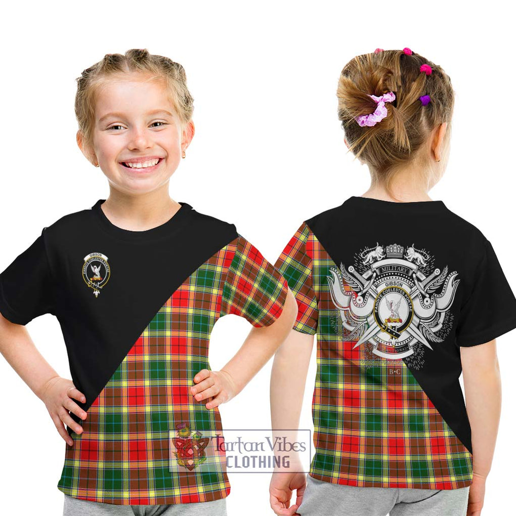 Gibson (Gibbs or Gibsone) Tartan Kid T-Shirt with Family Crest and Military Logo Style - Tartanvibesclothing Shop