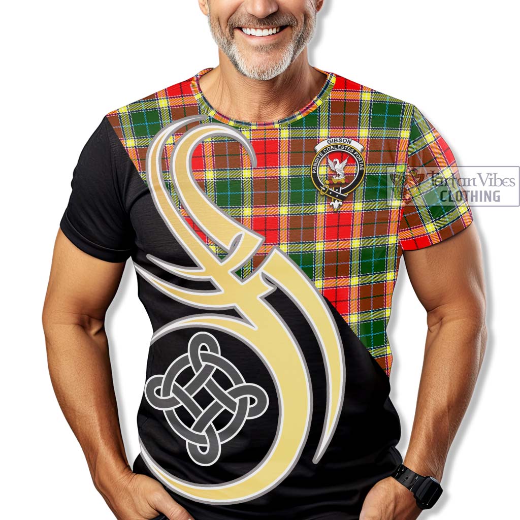 Tartan Vibes Clothing Gibson Tartan T-Shirt with Family Crest and Celtic Symbol Style