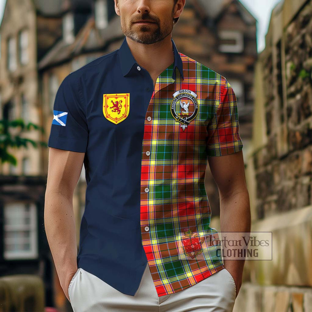 Tartan Vibes Clothing Gibson Tartan Short Sleeve Button Shirt with Scottish Lion Royal Arm Half Style