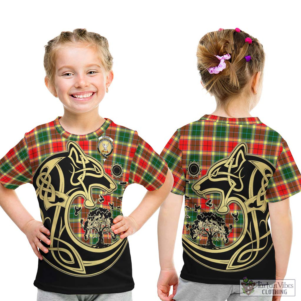 Gibson (Gibbs or Gibsone) Tartan Kid T-Shirt with Family Crest Celtic Wolf Style - Tartan Vibes Clothing