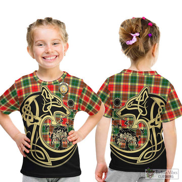 Gibson (Gibbs or Gibsone) Tartan Kid T-Shirt with Family Crest Celtic Wolf Style