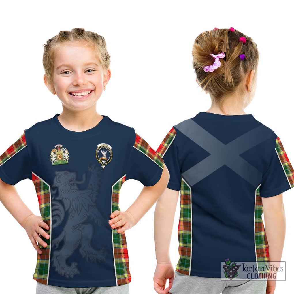 Gibson (Gibbs or Gibsone) Tartan Kid T-Shirt with Family Crest and Lion Rampant Vibes Sport Style - Tartan Vibes Clothing