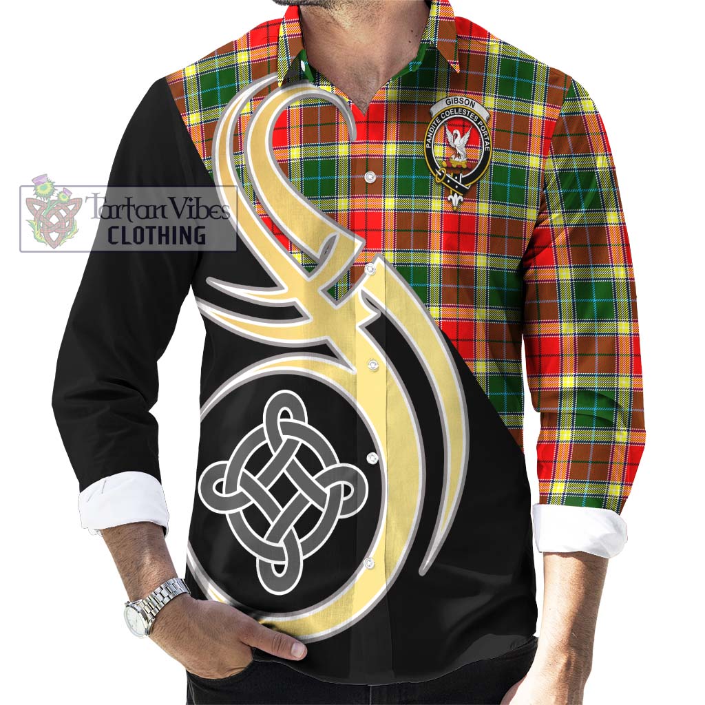 Gibson (Gibbs or Gibsone) Tartan Long Sleeve Button Shirt with Family Crest and Celtic Symbol Style - Tartan Vibes Clothing