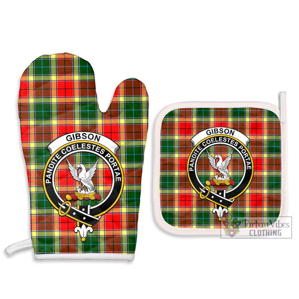 Gibson (Gibbs or Gibsone) Tartan Combo Oven Mitt & Pot-Holder with Family Crest Combo 1 Oven Mitt & 2 Pot-Holder White - Tartan Vibes Clothing