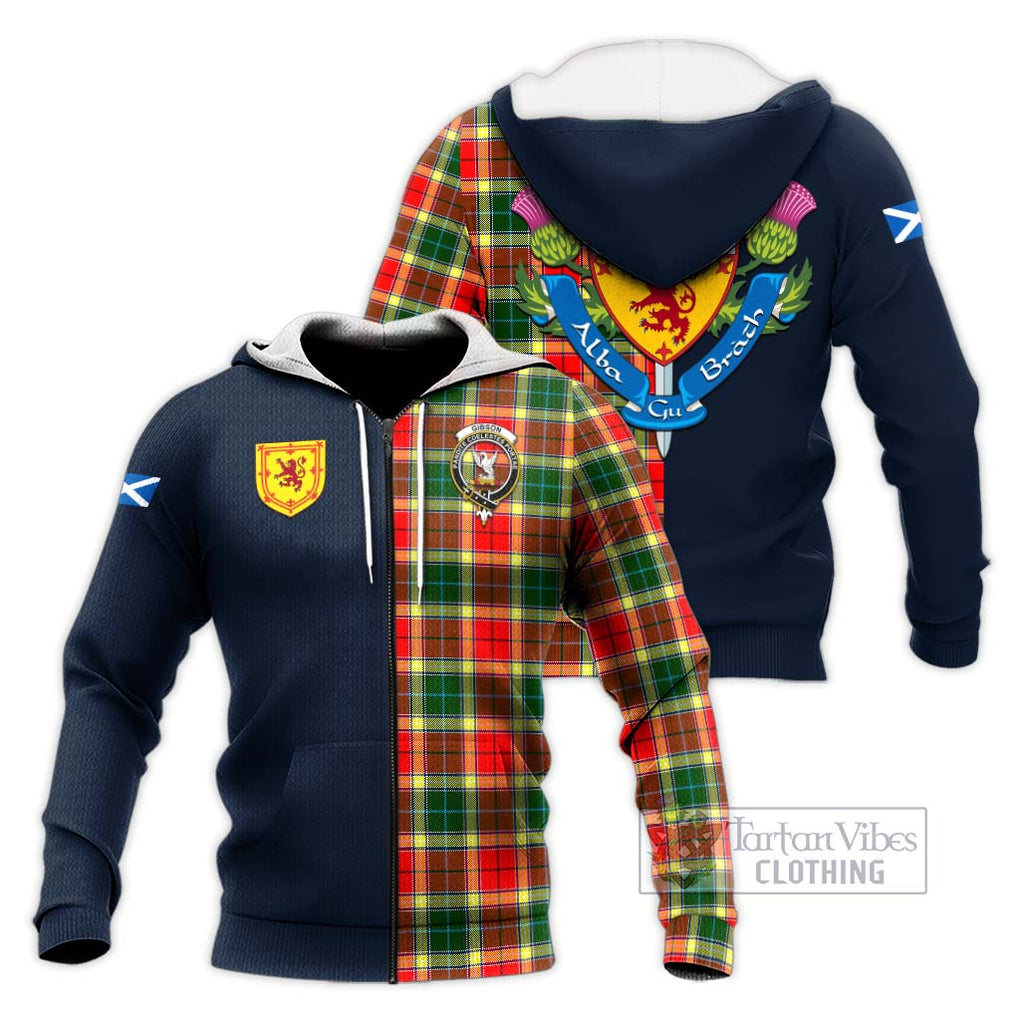 Tartan Vibes Clothing Gibson Tartan Knitted Hoodie with Scottish Lion Royal Arm Half Style