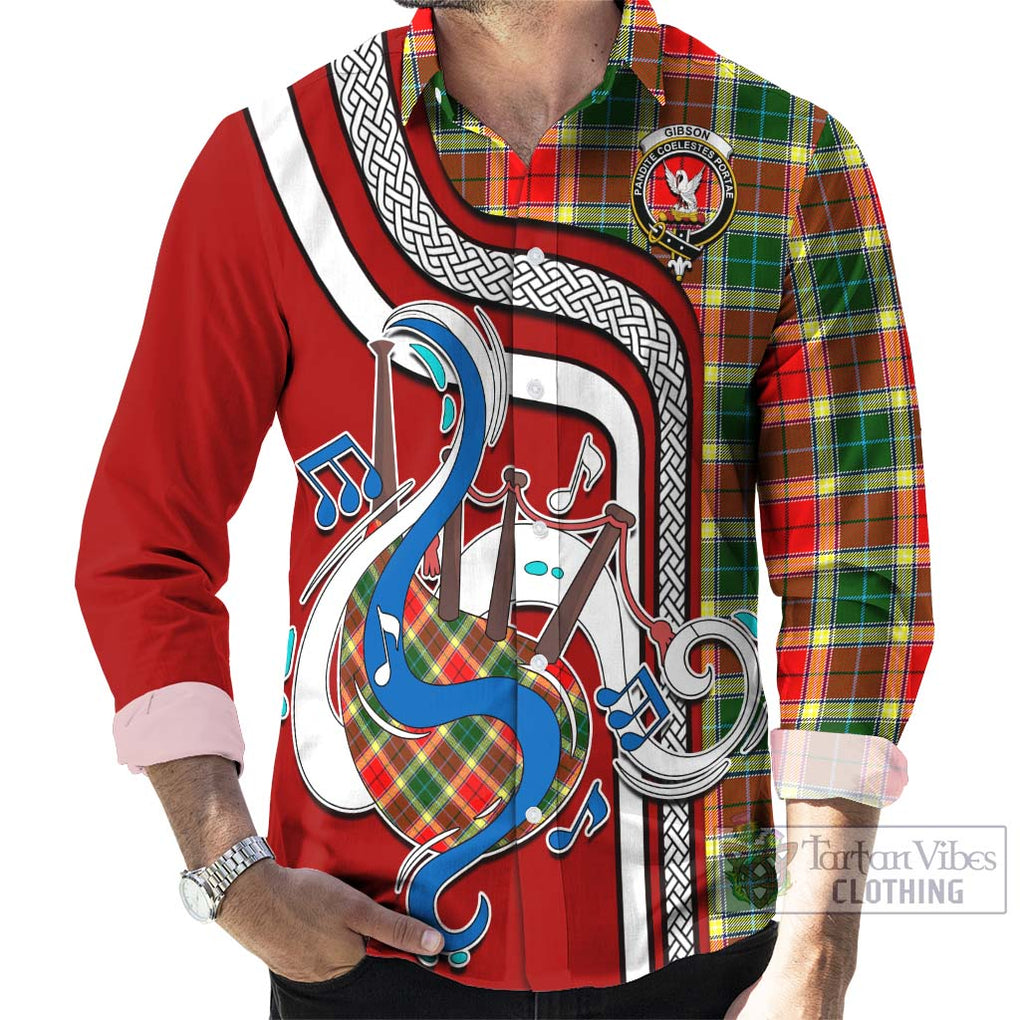 Gibson (Gibbs or Gibsone) Tartan Long Sleeve Button Shirt with Epic Bagpipe Style - Tartanvibesclothing Shop