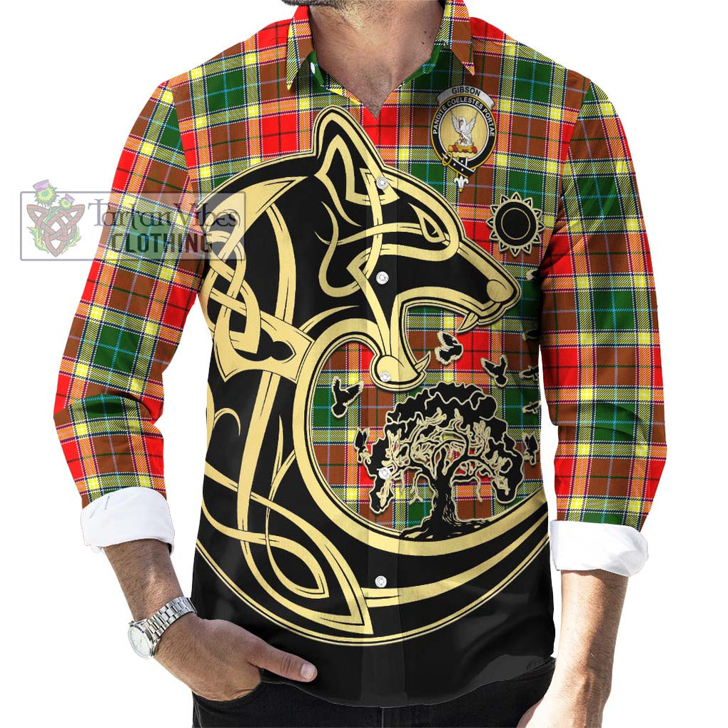 Gibson (Gibbs or Gibsone) Tartan Long Sleeve Button Shirt with Family Crest Celtic Wolf Style - Tartan Vibes Clothing