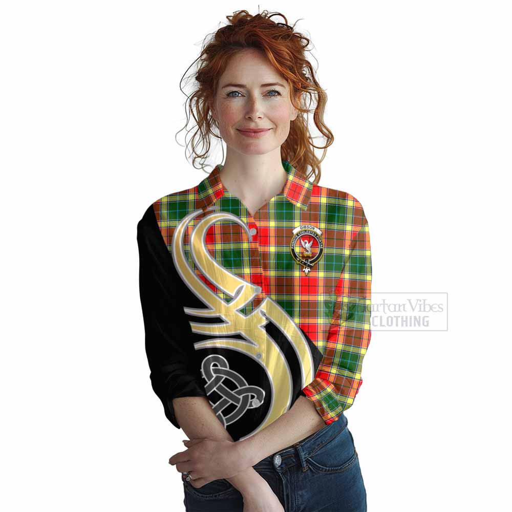 Tartan Vibes Clothing Gibson (Gibbs or Gibsone) Tartan Women's Casual Shirt with Family Crest and Celtic Symbol Style