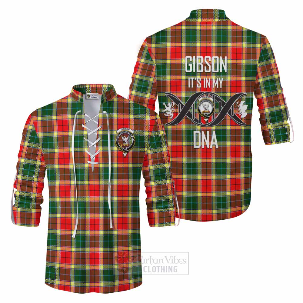 Tartan Vibes Clothing Gibson (Gibbs or Gibsone) Tartan Ghillie Kilt Shirt with Family Crest DNA In Me Style