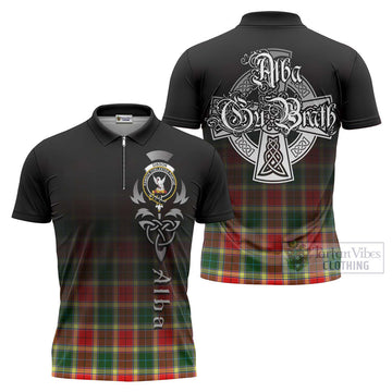 Gibson (Gibbs or Gibsone) Tartan Zipper Polo Shirt Featuring Alba Gu Brath Family Crest Celtic Inspired