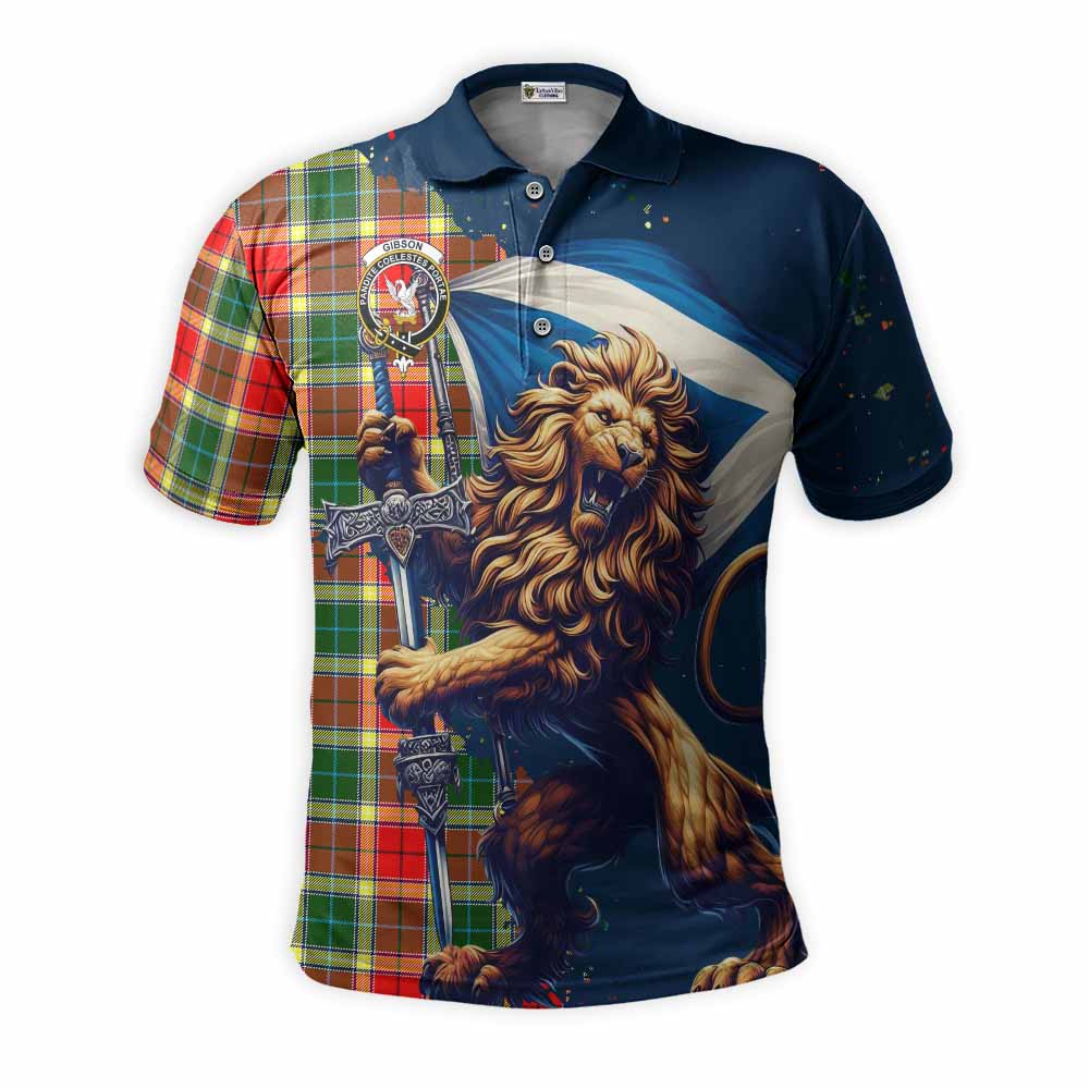 Tartan Vibes Clothing Gibson (Gibbs or Gibsone) Tartan Family Crest Men's Polo Shirt with Scottish Majestic Lion