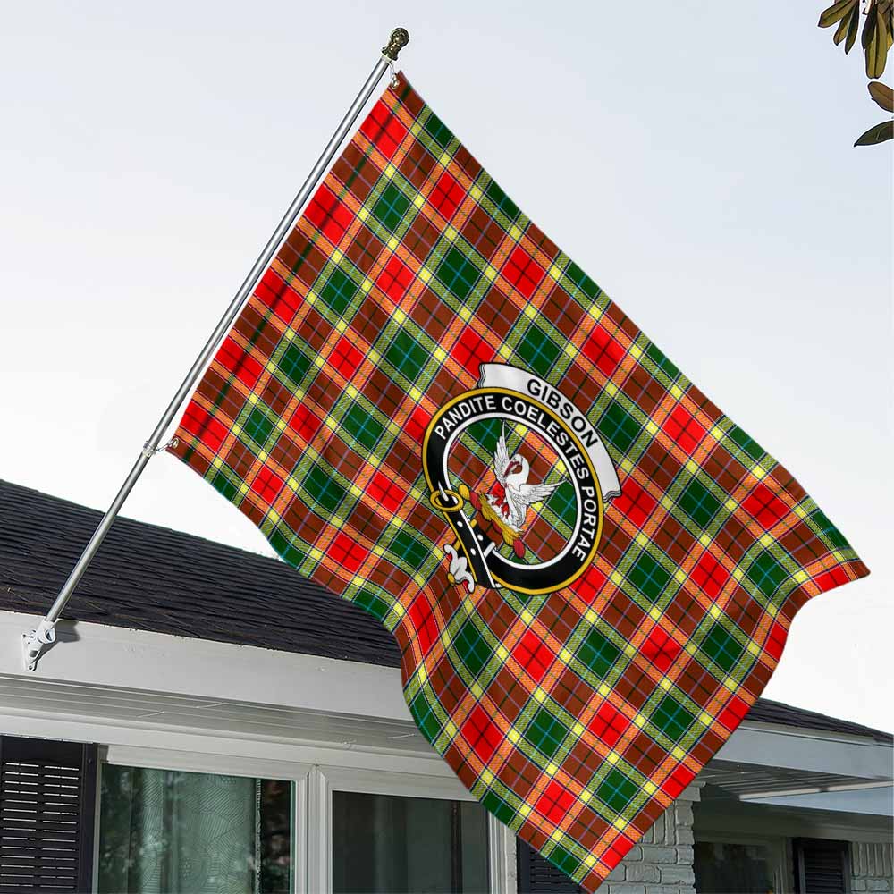 Tartan Vibes Clothing Gibson (Gibbs or Gibsone) Tartan House Flag with Family Crest