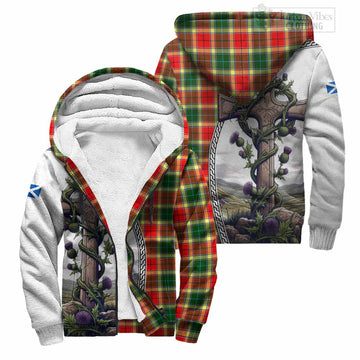 Gibson (Gibbs or Gibsone) Tartan Sherpa Hoodie with Family Crest and St. Andrew's Cross Accented by Thistle Vines