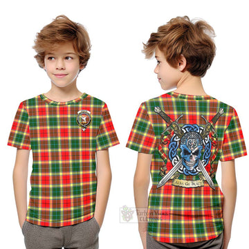 Gibson (Gibbs or Gibsone) Tartan Kid T-Shirt with Family Crest Celtic Skull Style