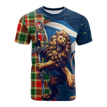 Gibson (Gibbs or Gibsone) Tartan Family Crest Cotton T-shirt with Scottish Majestic Lion