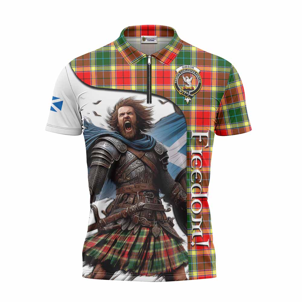 Tartan Vibes Clothing Gibson (Gibbs or Gibsone) Crest Tartan Zipper Polo Shirt Inspired by the Freedom of Scottish Warrior