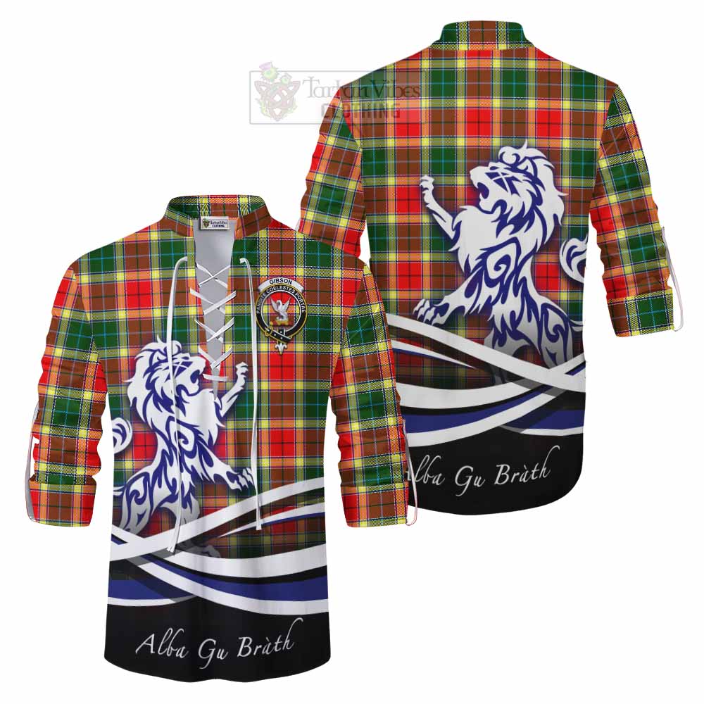 Tartan Vibes Clothing Gibson (Gibbs or Gibsone) Tartan Ghillie Kilt Shirt with Alba Gu Brath Regal Lion Emblem